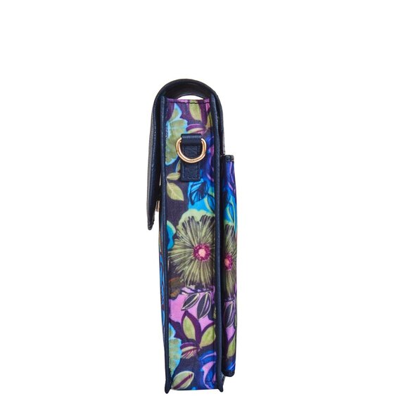 Sishka Ladies Blue Printed Nylon & Leather Trim Crossbody Sling Phone Wallet - Picture 5 of 9